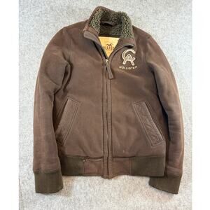 Hollister Cabrillo Bomber Jacket Mens Small Brown Sherpa Lined Cozy Full Zip